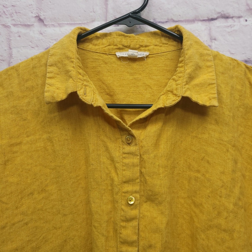 Eillen Fisher Washed Organic Linen Delave Shirt Womens S Cropped Boxy Minimalist - Picture 3 of 8